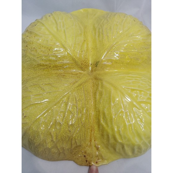 Vintage Portuguese Majolica Cabbage Leaf Yellow Divided Platter As Pictured - Picture 6 of 8